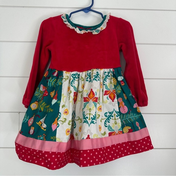 Matilda Jane Girls 2 Long Sleeve Christmas Holiday Dress Velvet Red Twirl